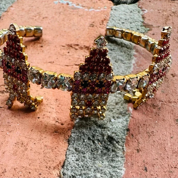 Vintage rhinestone, Santa Claus bangle bracelet - Picture 1 of 6